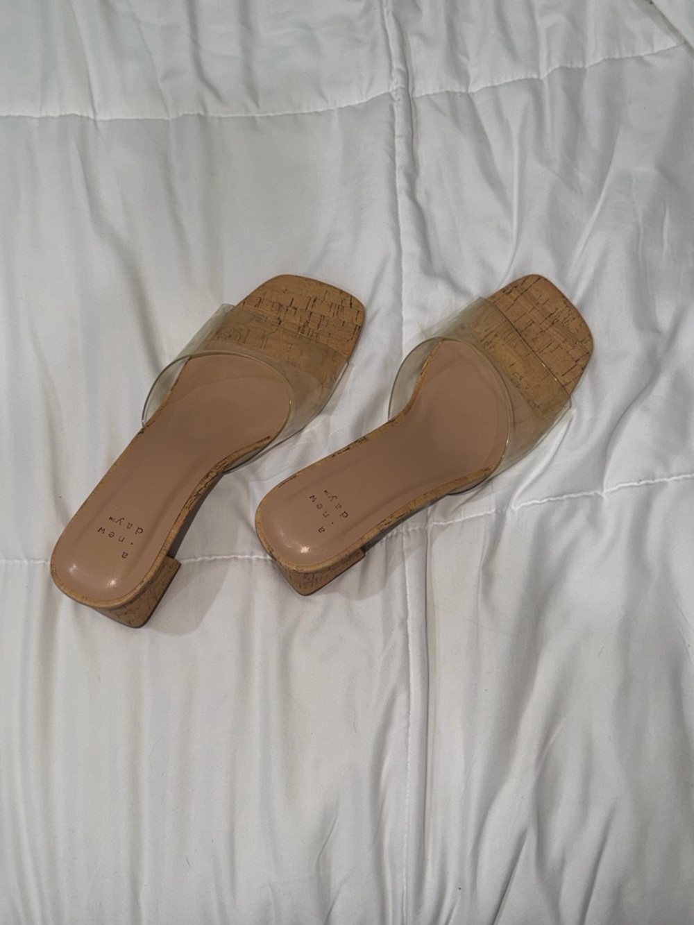 Clear Strap Cork Slide Sandals - Nude